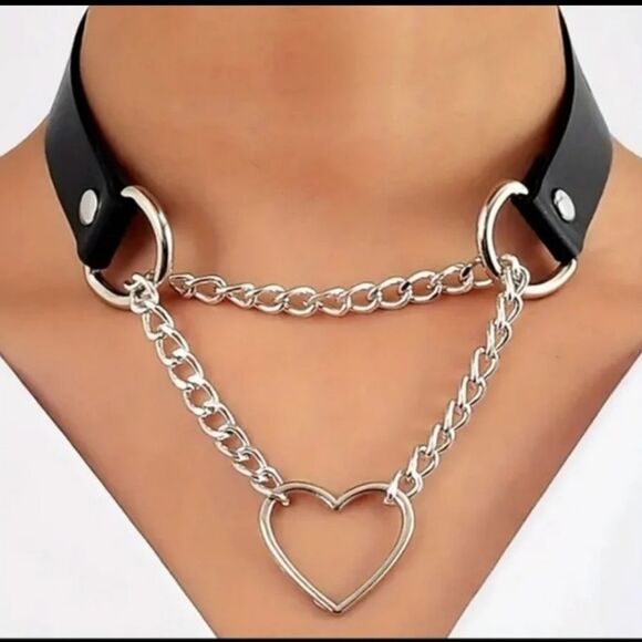 Chain Choker Collar, Heart Shaped Choker Necklace, S Choker, Gothic Chain Choker - Picture 2 of 12